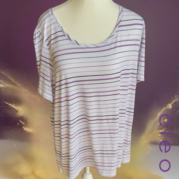 Cleo Women's Lavender and White Striped Tee - Picture 1 of 6
